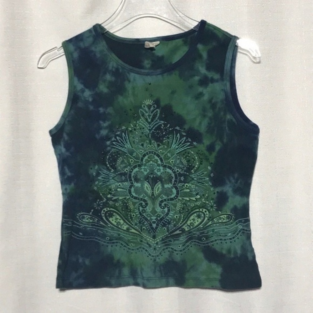 Green Tie-Dye Sleeveless Top